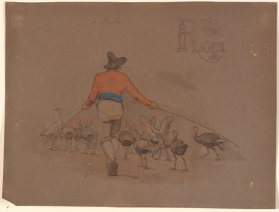 Italiano conduciendo un rebaño de pavos con varas de bambú de Johan Thomas Lundbye