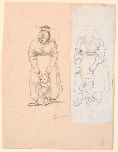 Italiana llevando a un niño pequeño en un arnés de Johan Thomas Lundbye