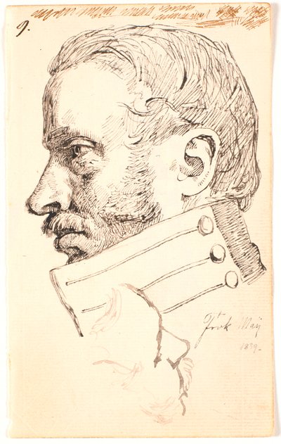 El hermano del artista Christen Carl Lundbye, retrato de busto, perfil a la izquierda. Arriba, boceto suelto de la misma persona visto parcialmente desde arriba. de Johan Thomas Lundbye