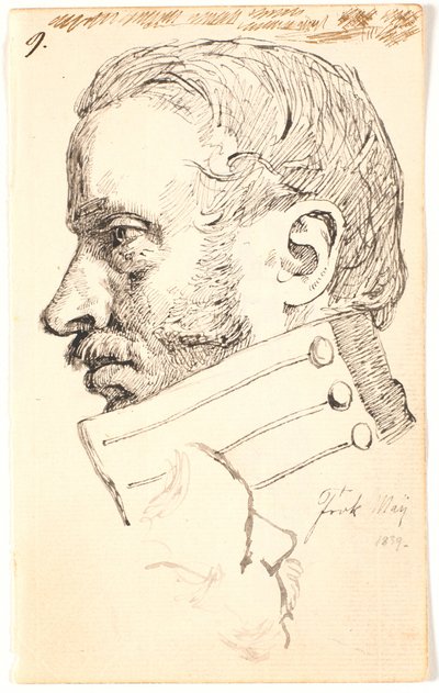 El hermano del artista Christen Carl Lundbye, retrato de busto, perfil a la izquierda. Arriba, boceto suelto de la misma persona visto parcialmente desde arriba. de Johan Thomas Lundbye
