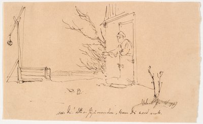 Hombre alimentando a dos pájaros de Johan Thomas Lundbye