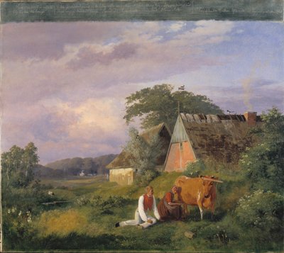 Escena de ordeño. Ilustrando un poema de Christian Winther de Johan Thomas Lundbye