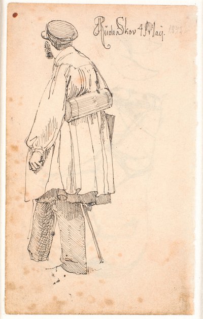 P.C. Skovgaard con caja de botánica, de pie y visto desde atrás de Johan Thomas Lundbye