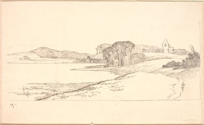 Parti ved Søllerød Sø, t.h. kirken de Johan Thomas Lundbye