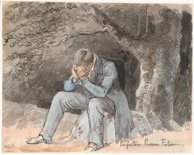 Perfectum - Præsens - Futurum. Joven sentado bajo un árbol con las manos en la cara de Johan Thomas Lundbye