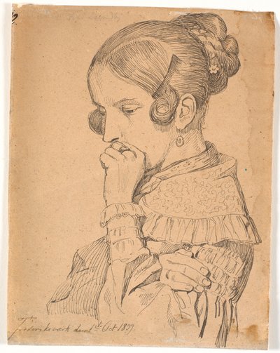 Retrato de una joven dama, perfil 3/4 hacia la izquierda de Johan Thomas Lundbye