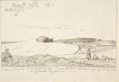 Paisaje de Selandia. En el fondo Vejrhøj, pegado en la página 6 de Johan Thomas Lundbye