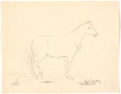 Caballo de pie en perfil derecho de Johan Thomas Lundbye