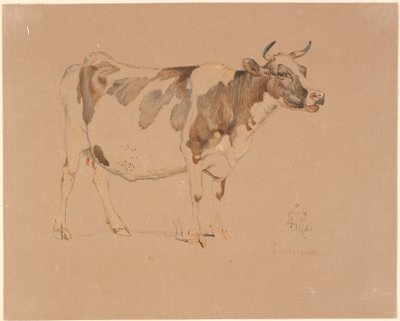 Vaca roja y blanca de pie de Johan Thomas Lundbye