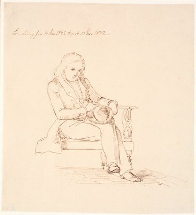 Thorvaldsen sentado en un sofá de Johan Thomas Lundbye