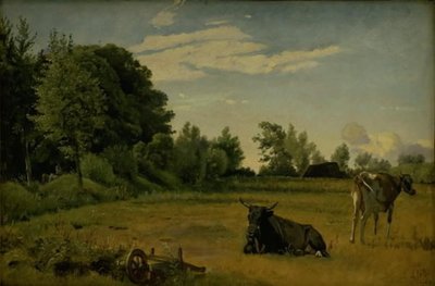 Dos vacas en un campo cerca de la Mansión Vognserup, Selandia de Johan Thomas Lundbye