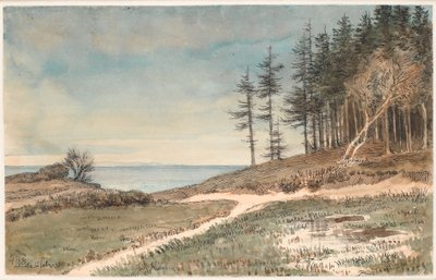 Vista hacia Kullen desde la playa en Hellebæk de Johan Thomas Lundbye