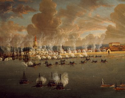 La flota sueca de Gustavo III sitiando Frederikshavn, 20 de mayo de 1790, guerras ruso-suecas, Dinamarca de Johan Tietrich Schoultz