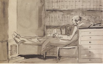Abildgaard calentando sus pies junto a una estufa de Johan Tobias Sergel
