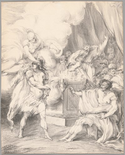 Aquiles inmovilizado por Atenea en la tienda de Agamenón, de la Ilíada, Libro I de Johan Tobias Sergel