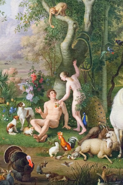 Adán y Eva en el Jardín del Edén (óleo sobre lienzo) (detalle de 3362284) de Johan Wenzel Peter