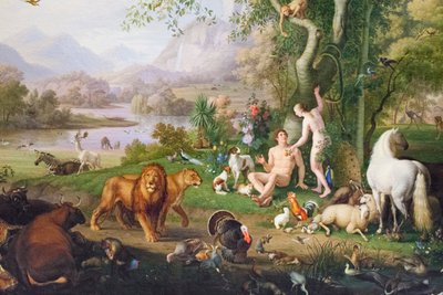 Adán y Eva en el Jardín del Edén (óleo sobre lienzo) de Johan Wenzel Peter