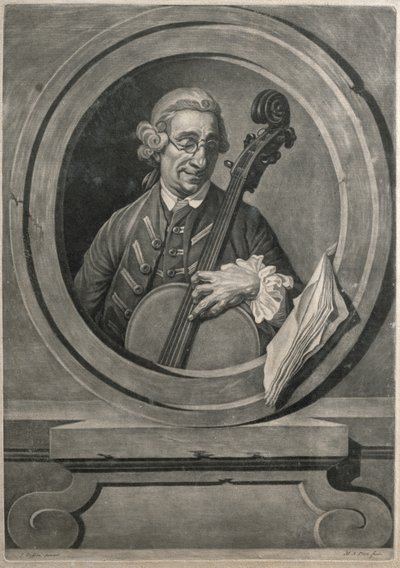 Jacob Cervetto, grabado por M. A. Picot, c.1770 de Johann (after) Zoffany