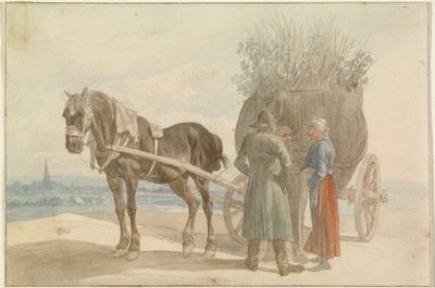 Campesinos austriacos con un caballo y un carro, con una vista de Viena a lo lejos de Johann Adam Klein
