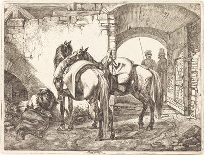 Caballos cosacos en un patio de Johann Adam Klein