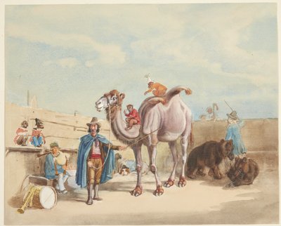 Un domador de animales con camello, monos, osos, etc. de Johann Adam Klein