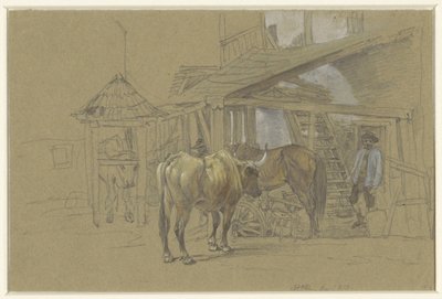 Bueyes y un caballo en el herraje de Johann Adam Klein