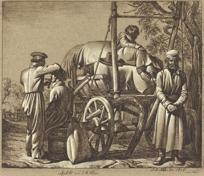 Soldados rusos con un barbero de Johann Adam Klein