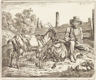 Joven pastor con dos cabras de Johann Adam Klein