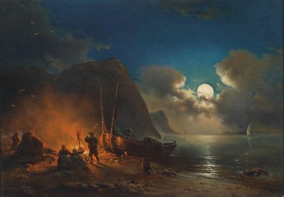Fogata romántica a la luz de la luna de Johann Anton Castell
