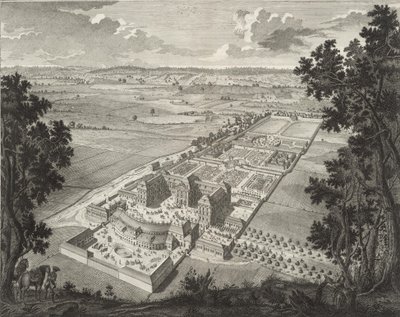 Perspectiva aérea de la Menagerie en el Castillo Weißenstein en Pommersfelden de Johann August Corvinus