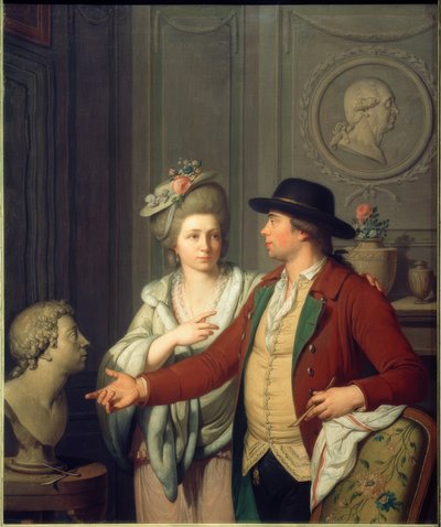 Samuel Nahl muestra a su prometida el busto de su hermano de Johann August Nahl der Jüngere