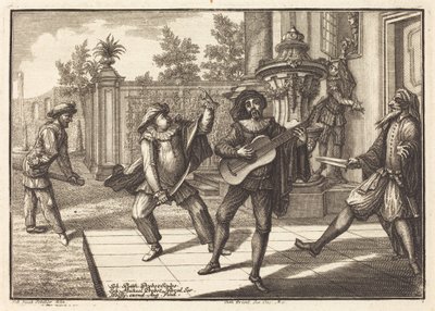 Scaramouche distrae a Pantalón de Johann Balthasar Probst after Johann Jacob Schübler