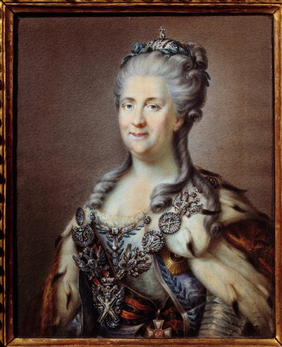 Retrato de Catalina II (1729-1796) emperatriz de Rusia con el collar de San Andrés y la cinta de la cruz de San Jorge. Acuarela anónima del siglo XVIII, según la pintura de Johann Baptist von Lampi (1751-1830) París, museo de Johann Baptist I (after) Lampi