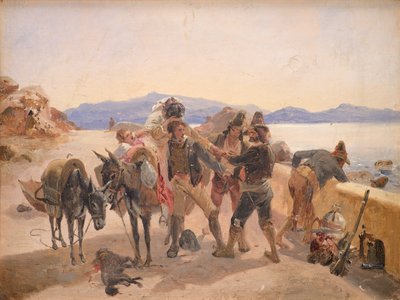 Ladrones atacando a viajeros de Johann Baptist Kirner