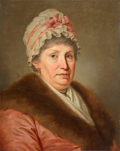 Mujer burguesa con capucha de encaje y cuello de piel. de Johann Baptist Lampi d. Ä.