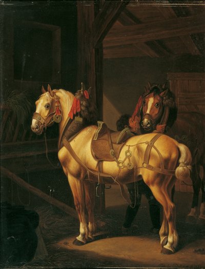 Dos caballos de tiro en el establo de Johann Baptist Michael Dallinger von Dalling