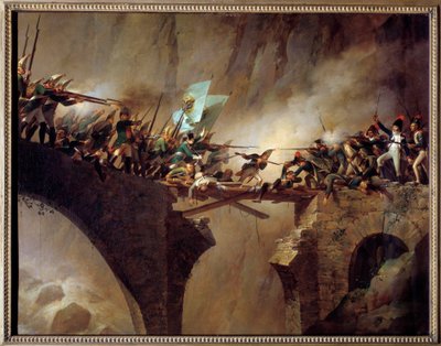 Batallas de la Segunda Coalición: "El paso del Puente del Diablo al Paso de San Gotardo en Suiza por el mariscal ruso Alexander Souwaroff (Souvaroff o Souvarov o Alexander Suvorov) (1729-1800) 26/09/1799 para rechazar las armas de la Revolu de Johann Baptist Seele