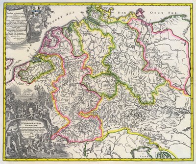 Mapa hidrográfico de Alemania, circa 1720 (grabado) de Johann Baptista Homann