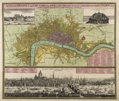 Mapa y Perspectiva de Londres, c.1710 de Johann Baptista Homann