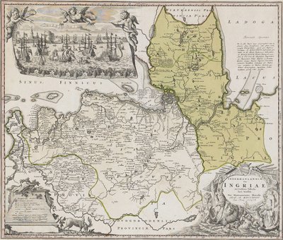 Mapa de Ingria con vista de San Petersburgo de Johann Baptista Homann
