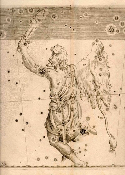 Uranometria (1661) mostrando la constelación de Orión de Johann Bayer