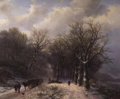 El carro de madera en invierno de Johann Bernard Klombeck