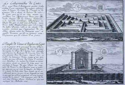 El Laberinto en Creta y el Templo de Venus, Pafos, Chipre, ambos tomados de diseños encontrados en monedas romanas antiguas de 