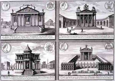 Vista de Cuatro Templos tomados de Monedas Romanas, de 