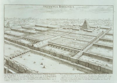 Vista panorámica del Palacio Real y los Jardines Colgantes de Babilonia, de 