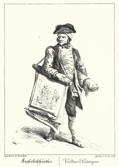 Vendedor de grabados (grabado) de Johann Christian (after) Brand