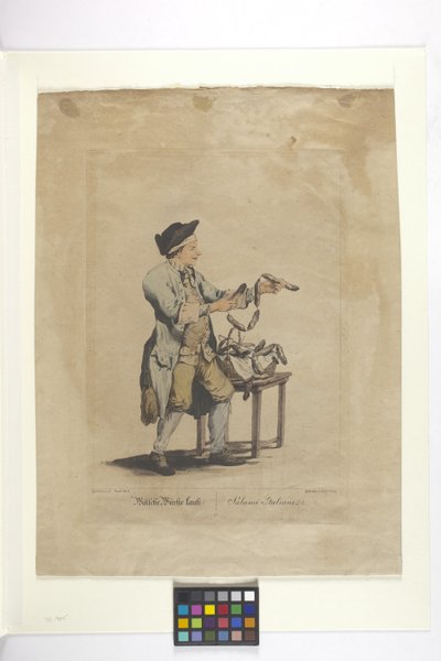 Wälsche Würste Kauft - Salami Italiani (grabado coloreado a mano) de Johann Christian (after) Brand