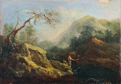 Paisaje montañoso con pescadores de Johann Christian Brand