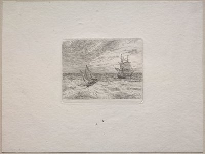 Mares agitados con un barco de dos maestros y velero de Johan Christian Dahl
