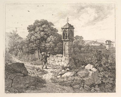 Un campesino saludando la estatua de María de Johann Christian Erhard
